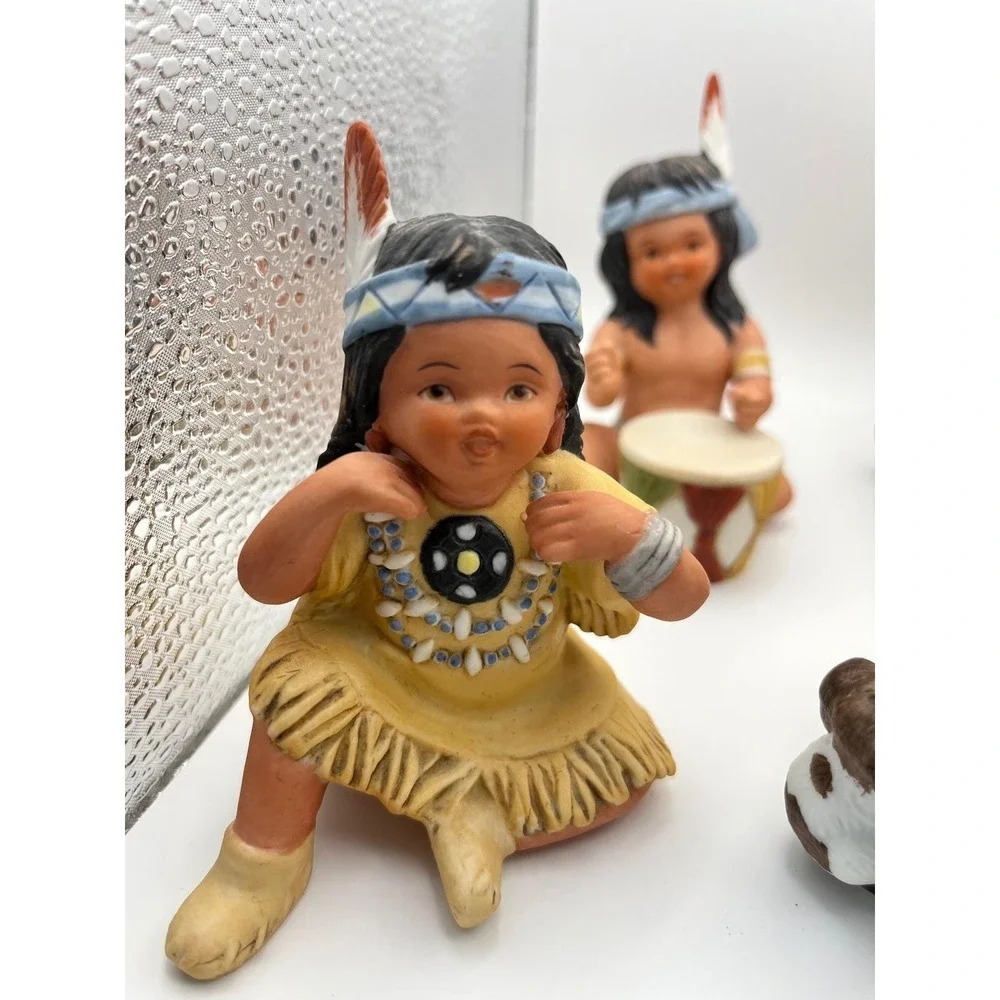 Vintage 1985 Gregory Perillo Sagebrush Kids Figurines Native American Set of 6